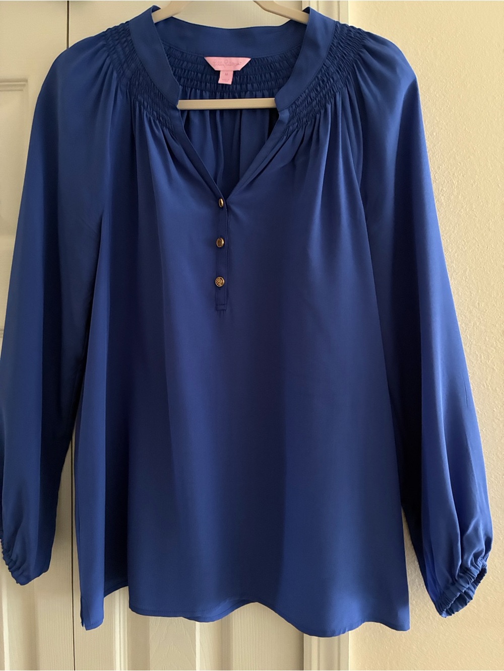 Lilly Pulitzer Royal Blue Smocked Shoulder Blouse